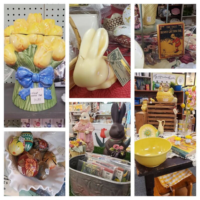 Easter antique collectibles at Apple Annie Antique Gallery